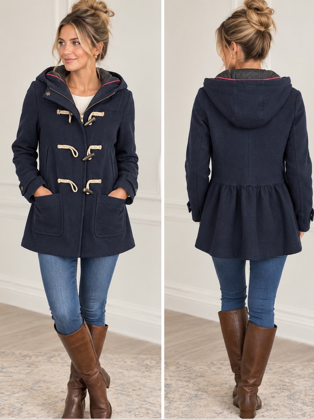 American Eagle Outfitters Navy Hooded Toggle Pea Coat